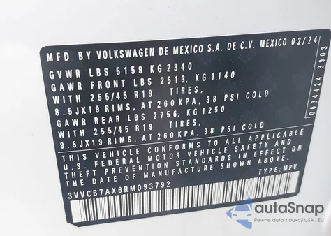 2024 Volkswagen Tiguan 2.0T Se R-Line Black из США, поврежденный, VIN 3VVCB7AX6RM093792